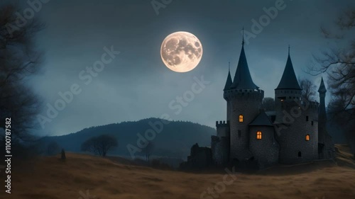 Wallpaper Mural the witch's castle on the hill and the moon Torontodigital.ca