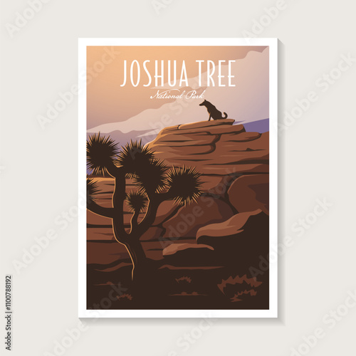 Joshua Tree National Park poster vector illustration design, canyon and coyote in desert poster design