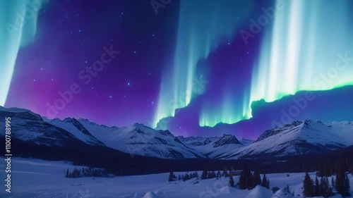 Wallpaper Mural aurora in snow mountains Torontodigital.ca