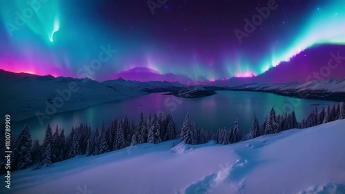 Wallpaper Mural aurora in snow mountains Torontodigital.ca