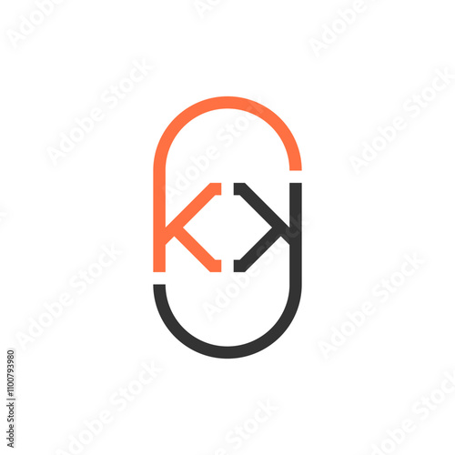 double letter k black and orange initial kk logo vector