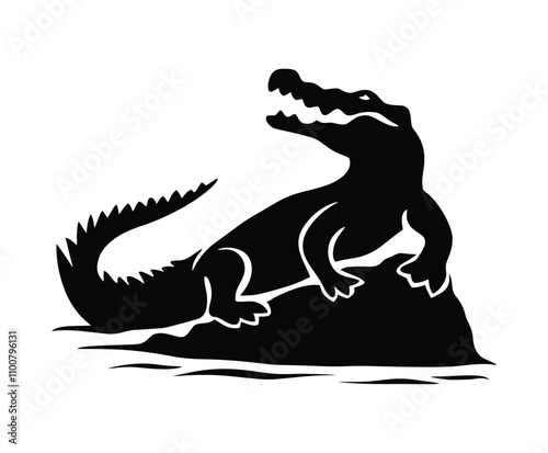 Crocodile Silhouette on Rock with Tail Draping Template