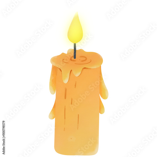 burning candle isolated on white background