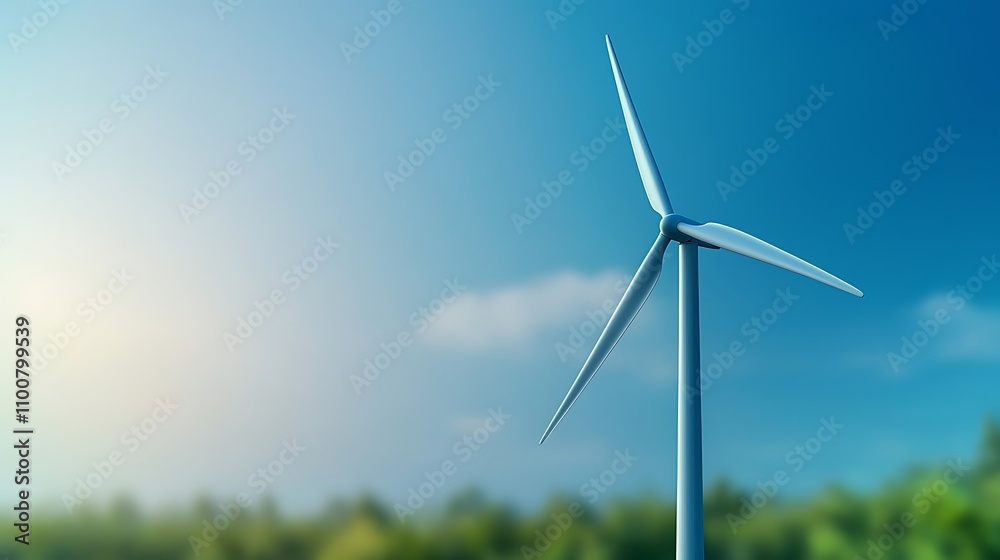 Fototapeta premium Harnessing wind energy wind turbine power generation rural area nature scene clear sky sustainability