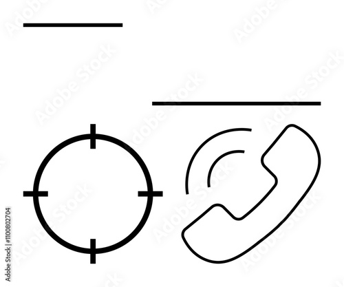 Collection of icons including a phone handset, target symbol, and lines. Ideal for communication, targeting, customer service, marketing, focus network organization. Line metaphor