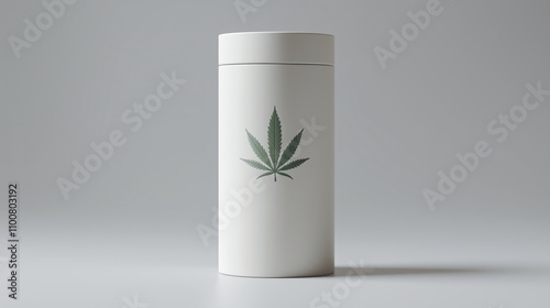Wallpaper Mural Minimalist White Cannabis Storage Container with Green Leaf Design
 Torontodigital.ca