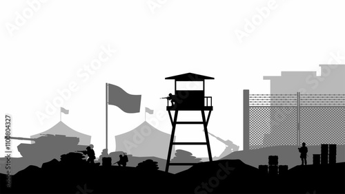 Landscape illustration of military base outpost
