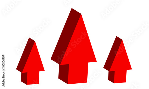 arrows 3d three dimensional graphic vector.  arrow red sign three-dimensional shape on white background. threedimensional graphics