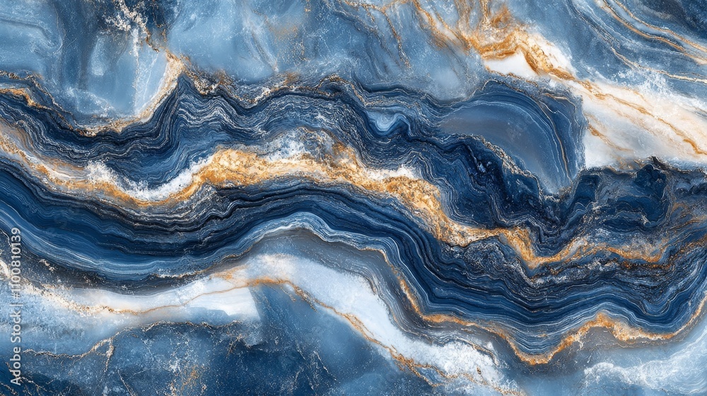 Fototapeta premium A seamless marble texture featuring blue and white streaks, reminiscent of ocean waves, creating a soothing and fluid design perfect for backgrounds, interiors, or abstract art in high-end decor.