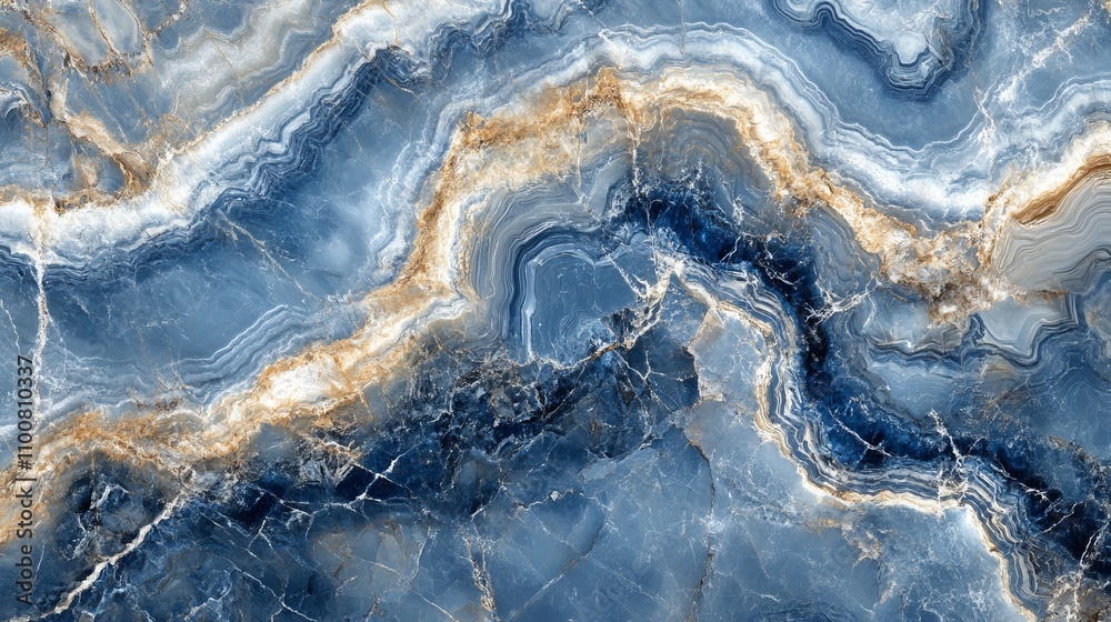 Fototapeta premium A seamless marble texture featuring blue and white streaks, reminiscent of ocean waves, creating a soothing and fluid design perfect for backgrounds, interiors, or abstract art in high-end decor.