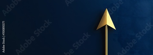 A bold and striking image of a solid gold upward arrow soaring against a deep blue background, symbolizing growth, success, and upward momentum. The arrow is smooth and polished, reflecting light as photo