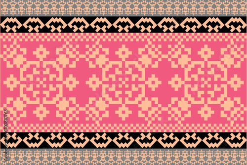 Art Abstract with Pixel Art Designs. Traditional Cross Stitch needlework. Geometric Ethnic Pattern, Embroidery, Textile Ornamental, Fabric, Hand Stitch Pattern, Cultural Stitching Pixel Art