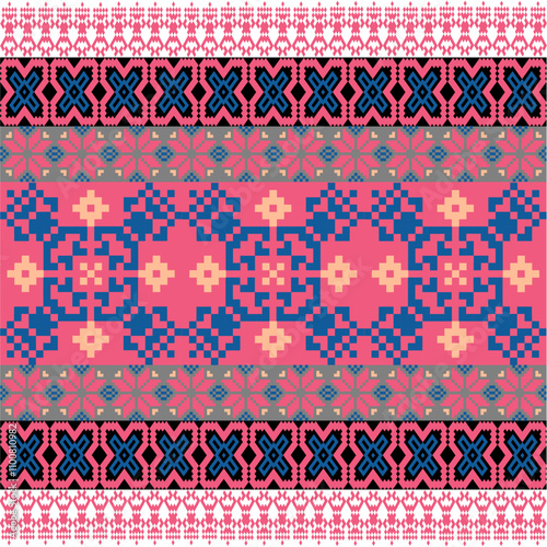 Art Abstract with Pixel Art Designs. Traditional Cross Stitch needlework. Geometric Ethnic Pattern, Embroidery, Textile Ornamental, Fabric, Hand Stitch Pattern, Cultural Stitching Pixel Art