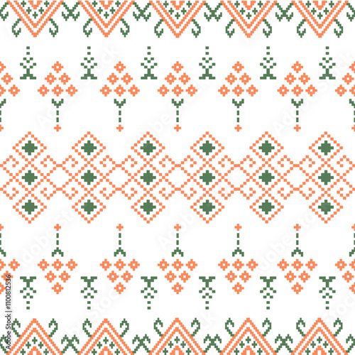 Art Abstract with Pixel Art Designs. Traditional Cross Stitch needlework. Geometric Ethnic Pattern, Embroidery, Textile Ornamental, Fabric, Hand Stitch Pattern, Cultural Stitching Pixel Art