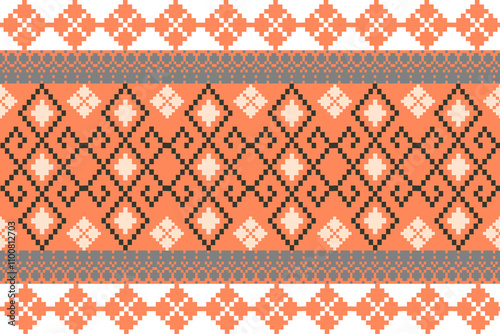 Art Abstract with Pixel Art Designs. Traditional Cross Stitch needlework. Geometric Ethnic Pattern, Embroidery, Textile Ornamental, Fabric, Hand Stitch Pattern, Cultural Stitching Pixel Art