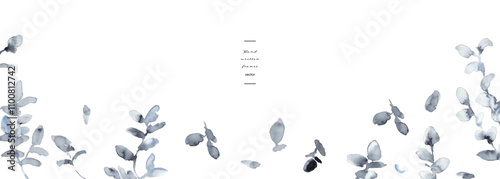 水彩画。水彩タッチのモノクロの草木植物ベクターイラスト。草木の高級感あるイメージ背景。モノクロの草木イメージ。Watercolor painting. Black and white grass, trees and plants vector illustration with watercolor touch. Luxury image background of plants and tre