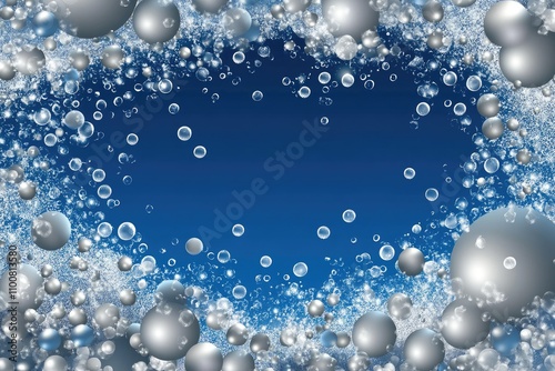 Wallpaper Mural A mesmerizing assortment of silver spheres and bubbles emerges against a deep blue backdrop, evoking a serene winter ambiance filled with texture and intrigue Torontodigital.ca