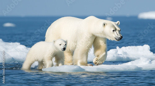 Polar Bear Family on Ice Fl...