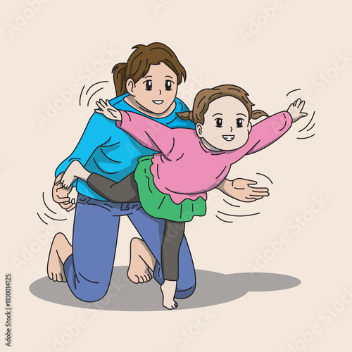 vector illustration of a child practicing ballet with his mother. Illustration to commemorate World Mother's Day
