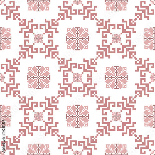 Art Abstract with Pixel Art Designs. Traditional Cross Stitch needlework. Geometric Ethnic Pattern, Embroidery, Textile Ornamental, Fabric, Hand Stitch Pattern, Cultural Stitching Pixel Art