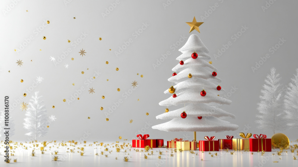 Fototapeta premium 3D render background on Christmas tree poster background