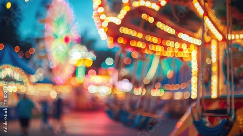 Softly blurred outlines of carnival rides and games in full swing. photo