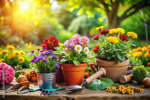 Wallpaper Mural Vibrant Product Photography of Planting Flowers: Essential Tools and Techniques for Garden Enthusiasts in a Lush Green Setting Torontodigital.ca