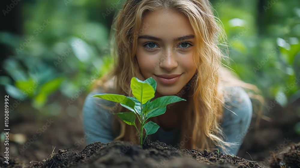 A dedicated young woman volunteers to plant trees in dry ground, emphasizing her commitment to nature conservation and environmental responsibility. A dedicated young woman volunteers to plant trees in dry ground, emphasizing her commitment to nature conservation and environmental responsibility.