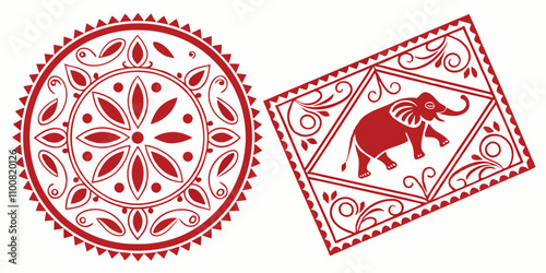 Aipan Design pattern for india festival vector red and white color
