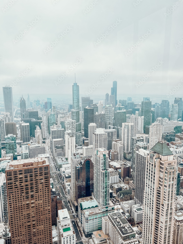 Fototapeta premium Chicago skyscrapers on a cloudy winter day