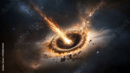 Cosmic Collision: Fiery Asteroid Impact in Deep Space Digital Painting AI Generated photo