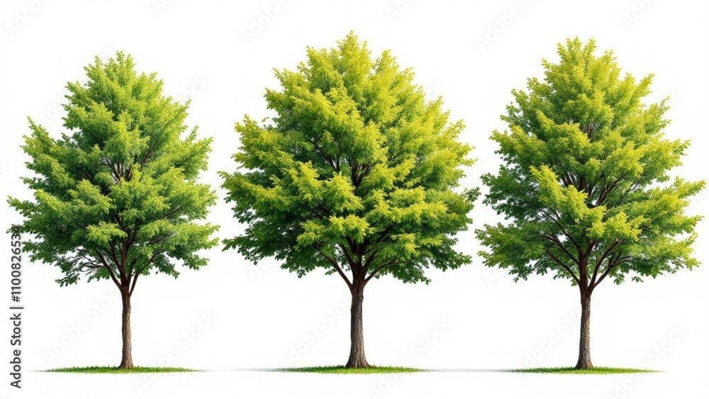 Fototapeta premium Conjunto de tres arboles frondosos en fondo blanco