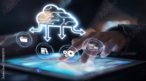 Business person discover the future of cloud computing with latest insights and elevate business by integrating cloud computing technology. Embrace the cloud era with innovative computing EIDE photo