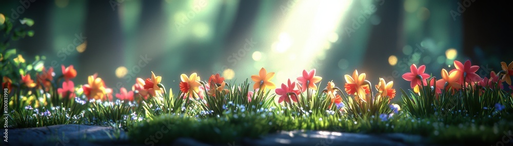 Spring Flowers in Forest Nature Blossoms Daffodils Flora Plants Sunlight Green Grass Meadow Spring Flowers in Forest Nature Blossoms Daffodils Flora Plants Sunlight Green Grass Meadow