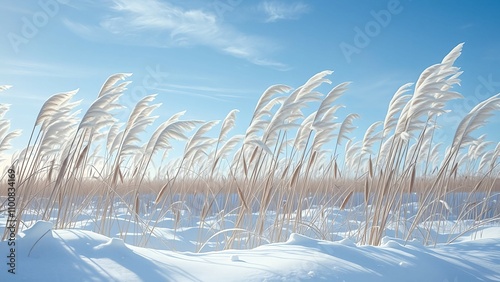 snow-covered reed field Generative AI