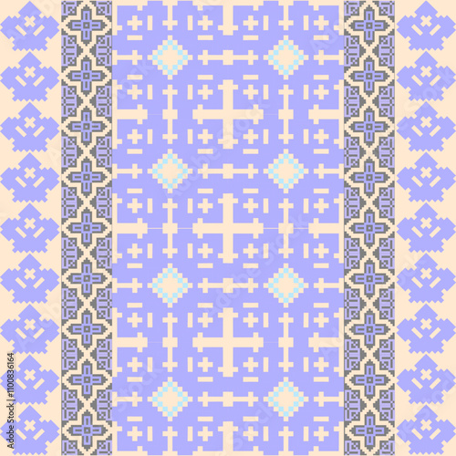 Art Abstract with Pixel Art Designs. Traditional Cross Stitch needlework. Geometric Ethnic Pattern, Embroidery, Textile Ornamental, Fabric, Hand Stitch Pattern, Cultural Stitching Pixel Art