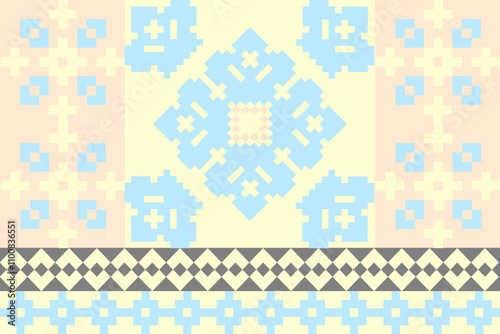 Art Abstract with Pixel Art Designs. Traditional Cross Stitch needlework. Geometric Ethnic Pattern, Embroidery, Textile Ornamental, Fabric, Hand Stitch Pattern, Cultural Stitching Pixel Art