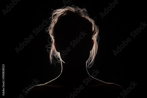 silhouette of woman hiding identity in dark shadows backlit portrait mystery anonymity photo