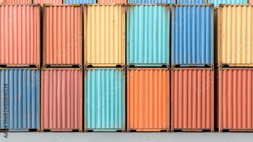 logistics cargo shipping cost-effective concept. Colorful shipping containers stacked neatly photo