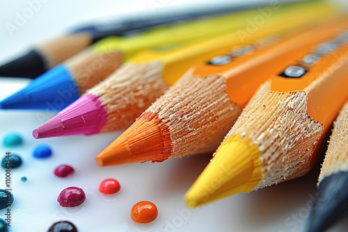 Color pencils isolated on white background close up,.      photo