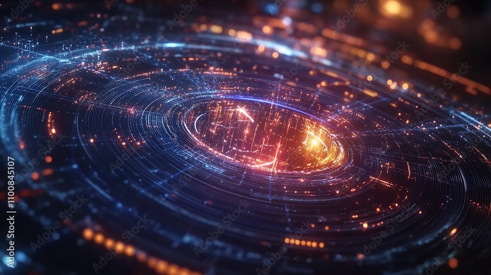 Obraz premium Animated visualization of a Type III civilization on the Kardashev Scale exploring the use of quantum computing and AI to manipulate the electromagnetic spectrum for cosmic energy harnessing