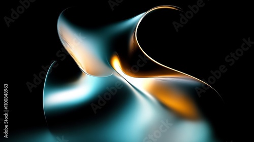 Abstract Digital Art Fluid Ribbon Shapes Teal Gold Black Smooth Motion Elegant Background
