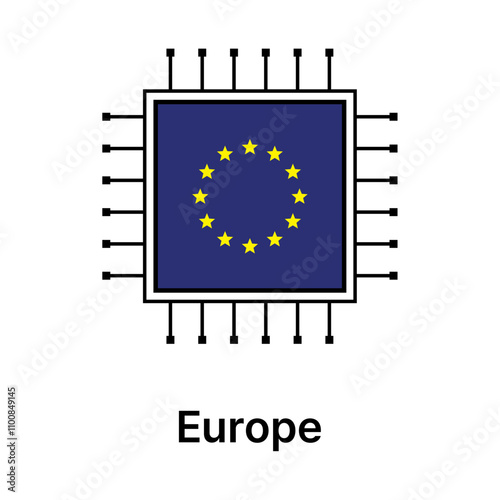 Illustration of microchips with national flags. global semiconductor market icons. technology supply chains, international chip manufacturing, or geopolitical influence in electronics.