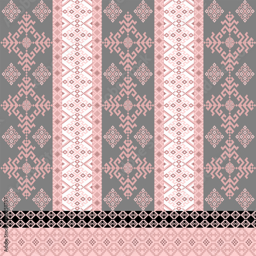 Art Abstract with Pixel Art Designs. Traditional Cross Stitch needlework. Geometric Ethnic Pattern, Embroidery, Textile Ornamental, Fabric, Hand Stitch Pattern, Cultural Stitching Pixel Art
