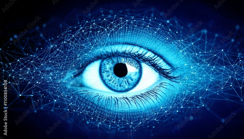 Obraz premium Iris Recognition Technology - Cybersecurity Eye Scan 3D CGI Illustration. 