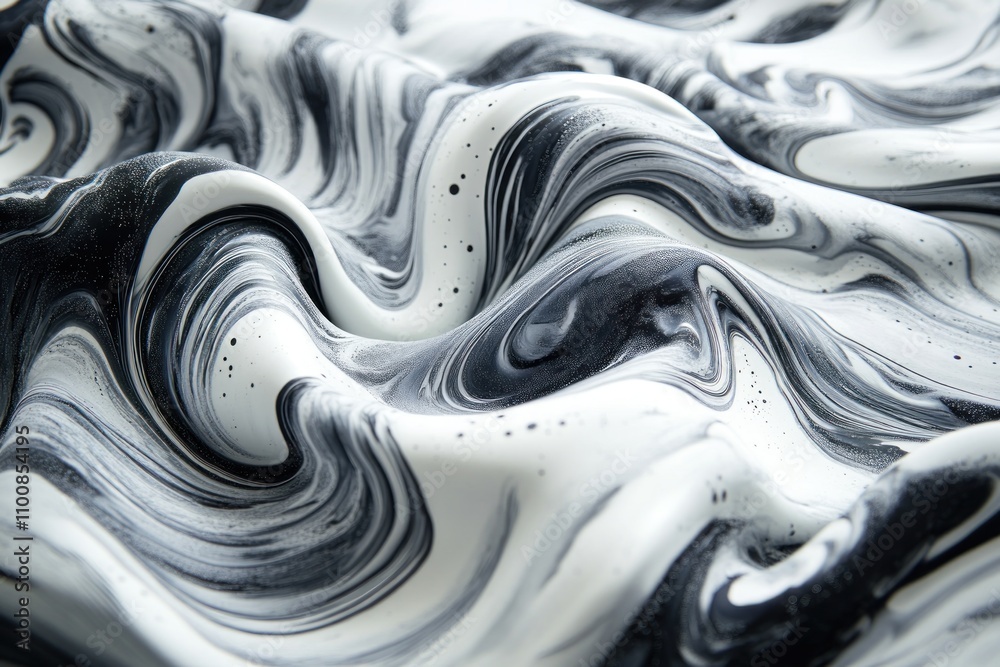 Fototapeta premium Abstract black and white marbled texture with swirling patterns, resembling liquid or paint.