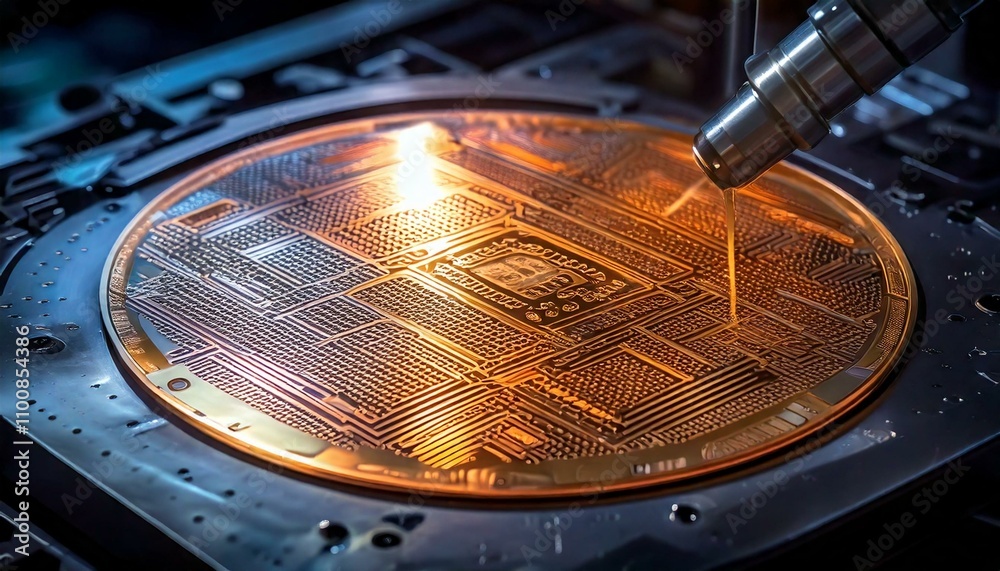 Obraz premium 3D Illustration of Wafer Etching in a Semiconductor Manufacturing Plant.