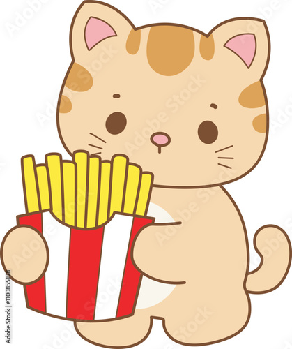 Illustration of cute kitty icon.
Funny cat in daily activities elements.
