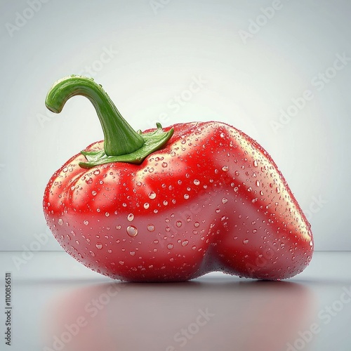 A single red pepper covered in water droplets photo