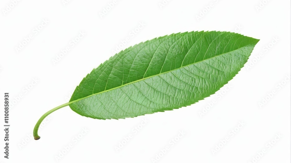 Fototapeta premium there is a green leaf that is on a white background